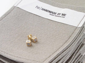 Gold And Concrete Minimalist Square Cube Studs Earrings - hs