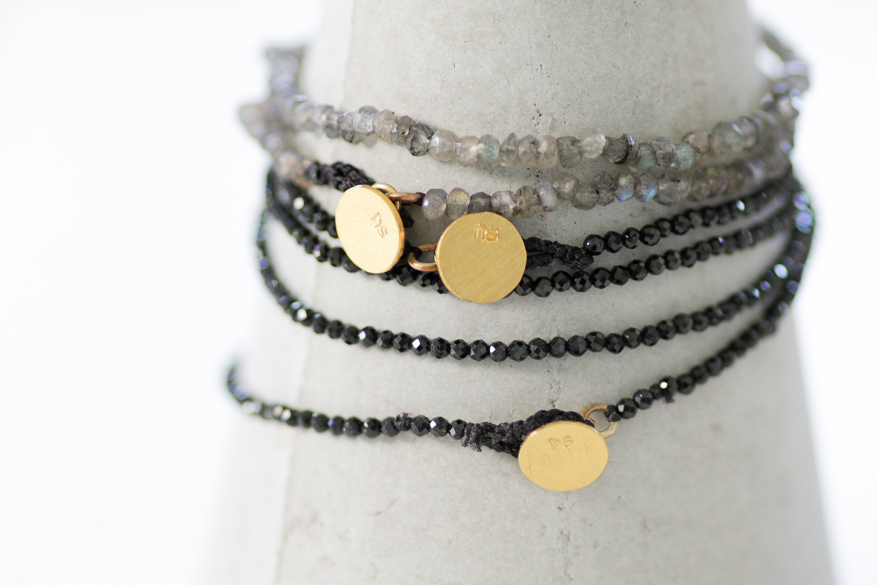 Black Spinel Bracelet, Delicate Faceted Tiny Beads Gemstone Jewelry, Gold and Black Bracelet, Double Beads Bracelet - hs