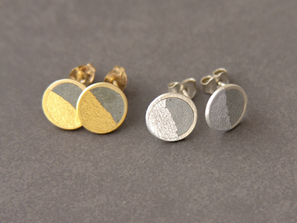 Gold Dipped Concrete Post Earrings, Round Gold and Concrete Earrings Studs - hs