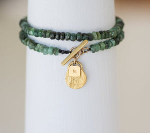 Genuine Emerald and Gold Toggle Bracelet - hs