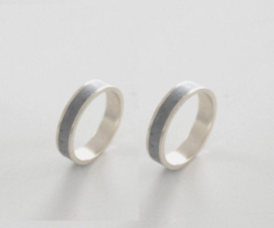 Matching Silver Bands, Couples Ring, Unisex ring, Concrete Bands, Minimalist Ring, Contemporary ring, modern ring, unique ring - hs