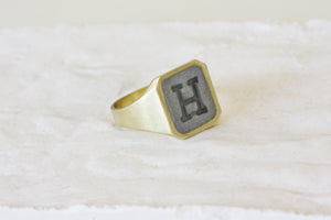 Man initial Silver and Concrete Ring - hs