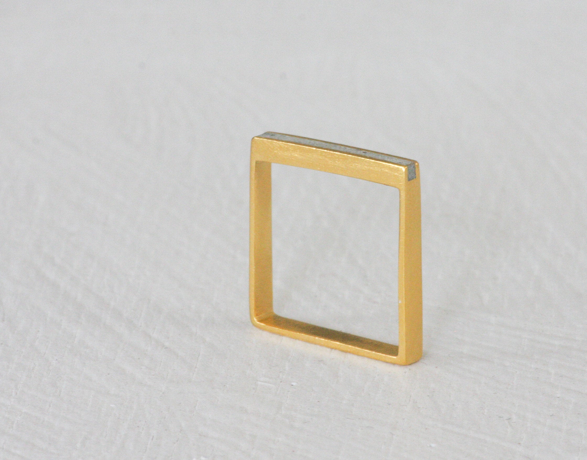 Gold concrete narrow stripe Ring, Geometric Concrete Ring, Frame Ring, Delicate bar Ring, modern line ring, Minimalist Ring, rectangle ring - hs