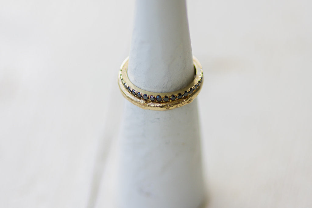 Half Eternity / 14K Yellow Gold Ring Set With Black Diamonds / Delicate  Diamond Band Ring - hs