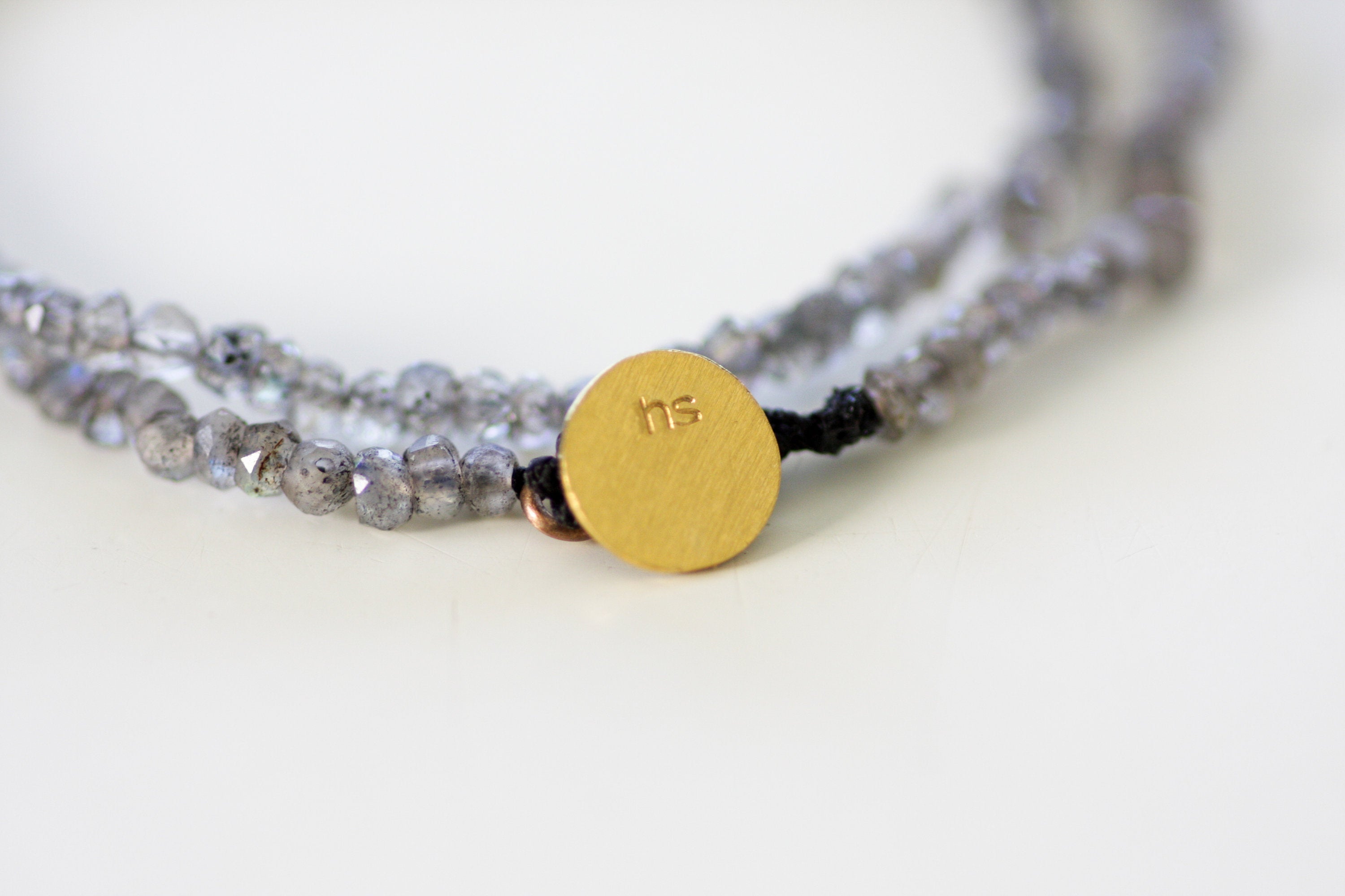Labradorite Bracelet Women / Raw Stone Bracelet / Labradorite and Gold / Precious Beads Bracelet / Double Beads Bracelet - hs