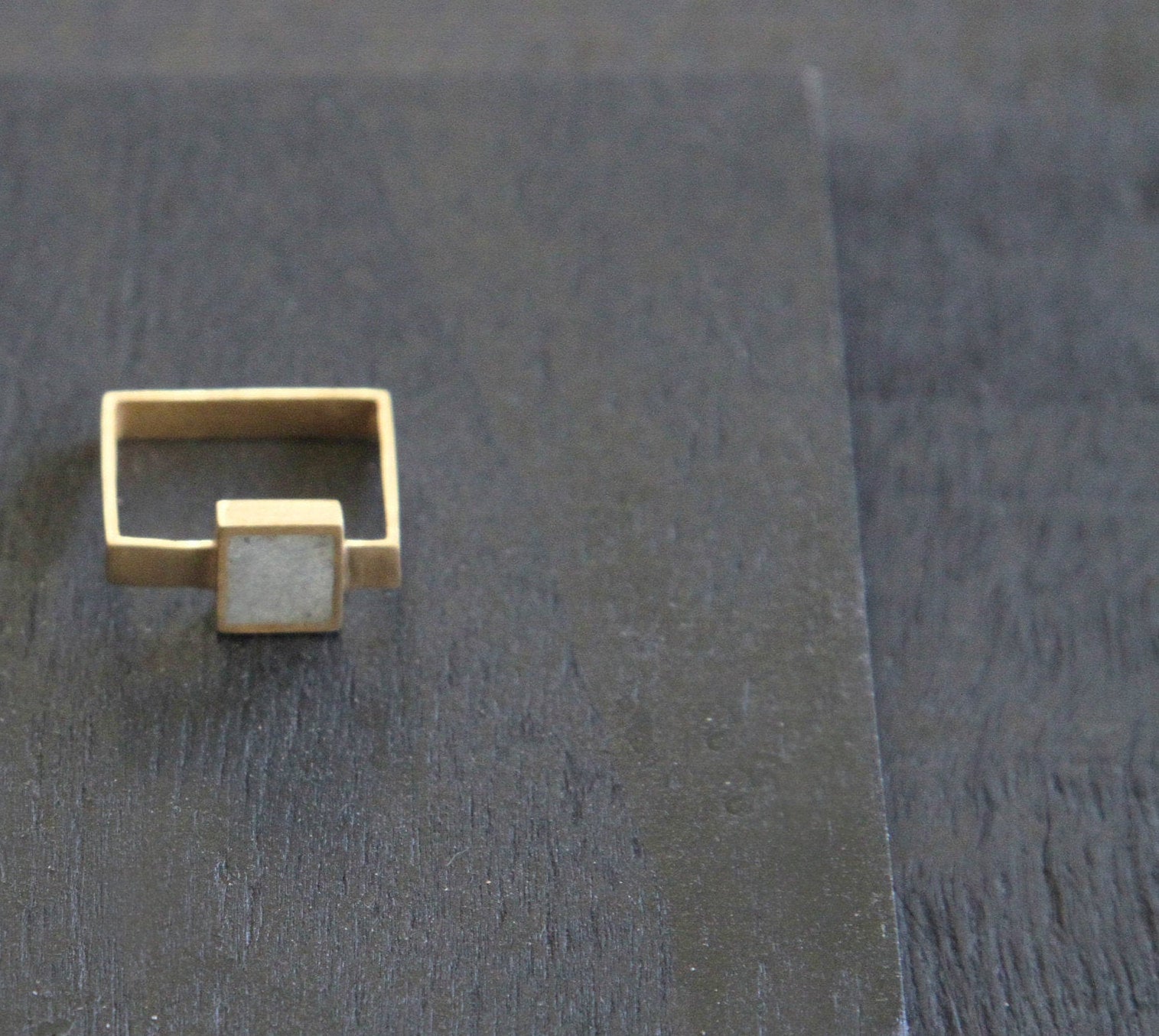 14K White Solid Gold Concrete Square Ring / Gold And Concrete Statement Ring - hs