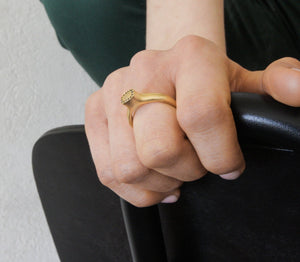 Black Diamond Signet Gold  Ring / Woman Signet Ring / Solid gold dainty ring / 14k Solid Gold Ring with Diamond / Flat Gold Ring - hs