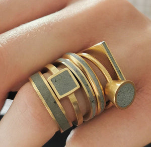 Handmade Gold Square Concrete Ring / Concrete Jewelry / Gray Ring / Modern Ring / Contemporary Design / Hadas Shaham - hs