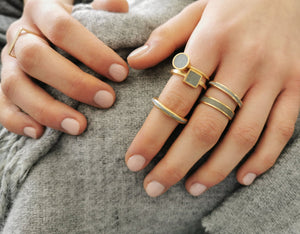 Gold And Concrete Square Ring, Pinky Gold Ring, Delicate Concrete Ring, Cement Jewelry, Concrete Ring Hadas Shaham - hs