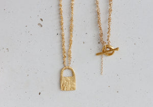 Gold Square Organic Artisan Pendant with Handmade Woven Chain By Hadas Shaham - hs