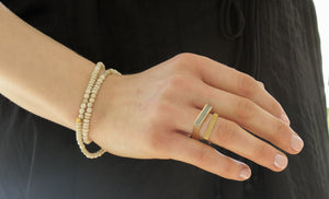 Boho White and Gold Bracelet - Pebble Stream / Opal / Agat Bracelet - hs