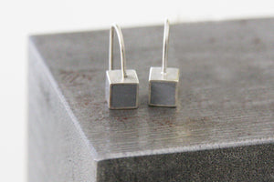 Minimalist silver & concrete cube dangle Earrings - hs