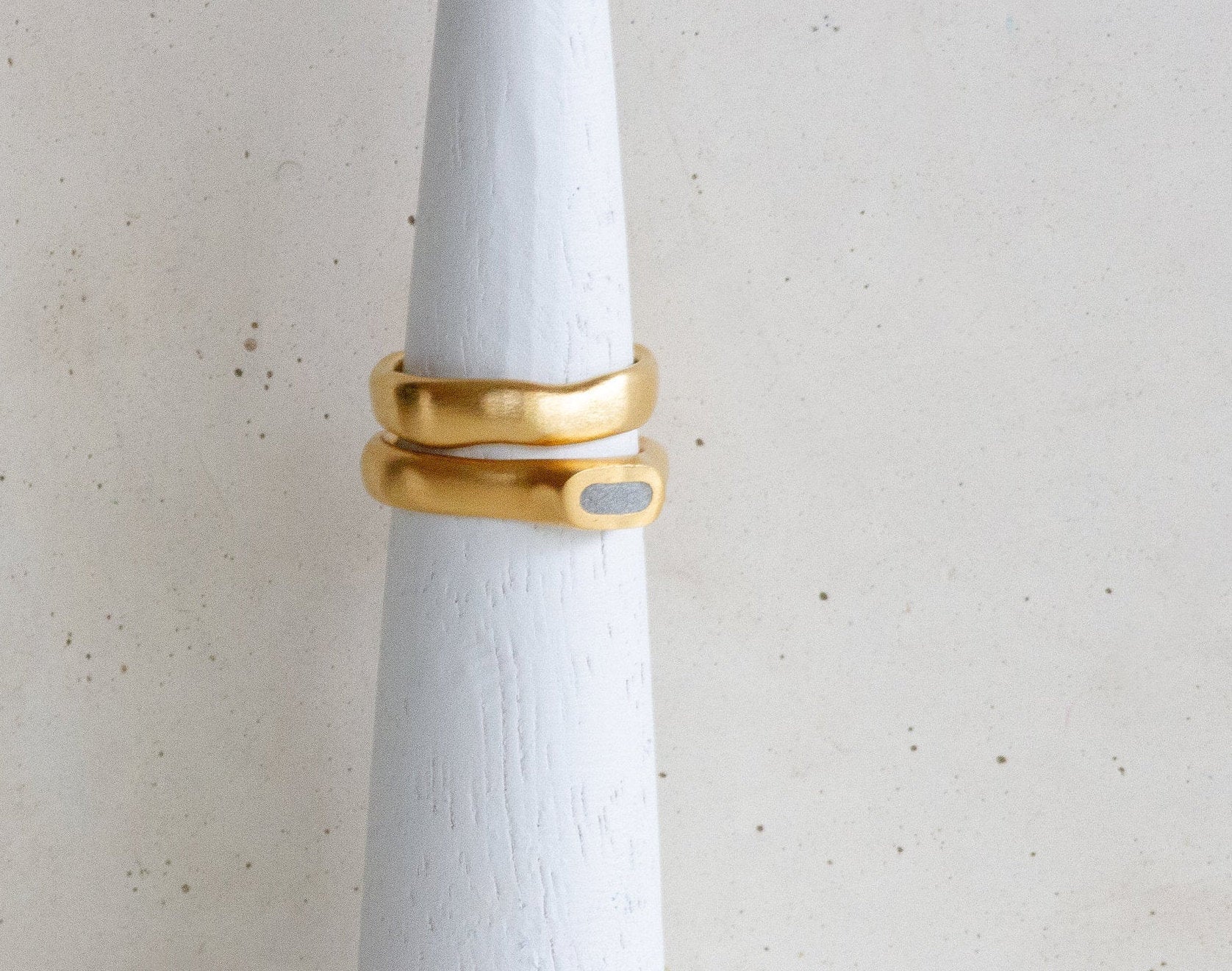 Gold and Concrete Oval Ring - hs