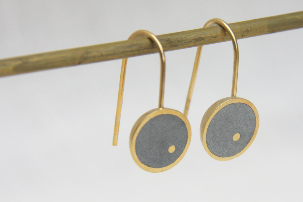 Hemisphere Gold Dangle minimalist earrings - hs