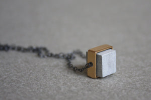 Architecture Everyday Modern Geometric Gold & Concrete Cube Necklace - hs