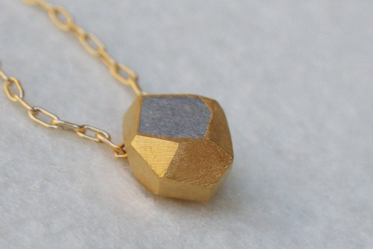 Cement Jewelry / Gold concrete necklace Pendant / Minimalist long necklace / Concrete jewelry - hs