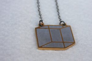 SALE 50% OFF - Unique Industrial 3D Gold Cube Necklace - hs