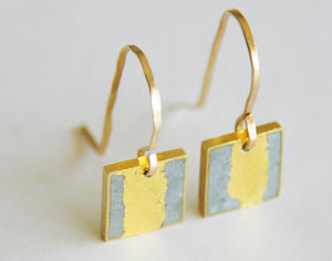 Gold & concrete square gold-leaf dangle earrings - hs