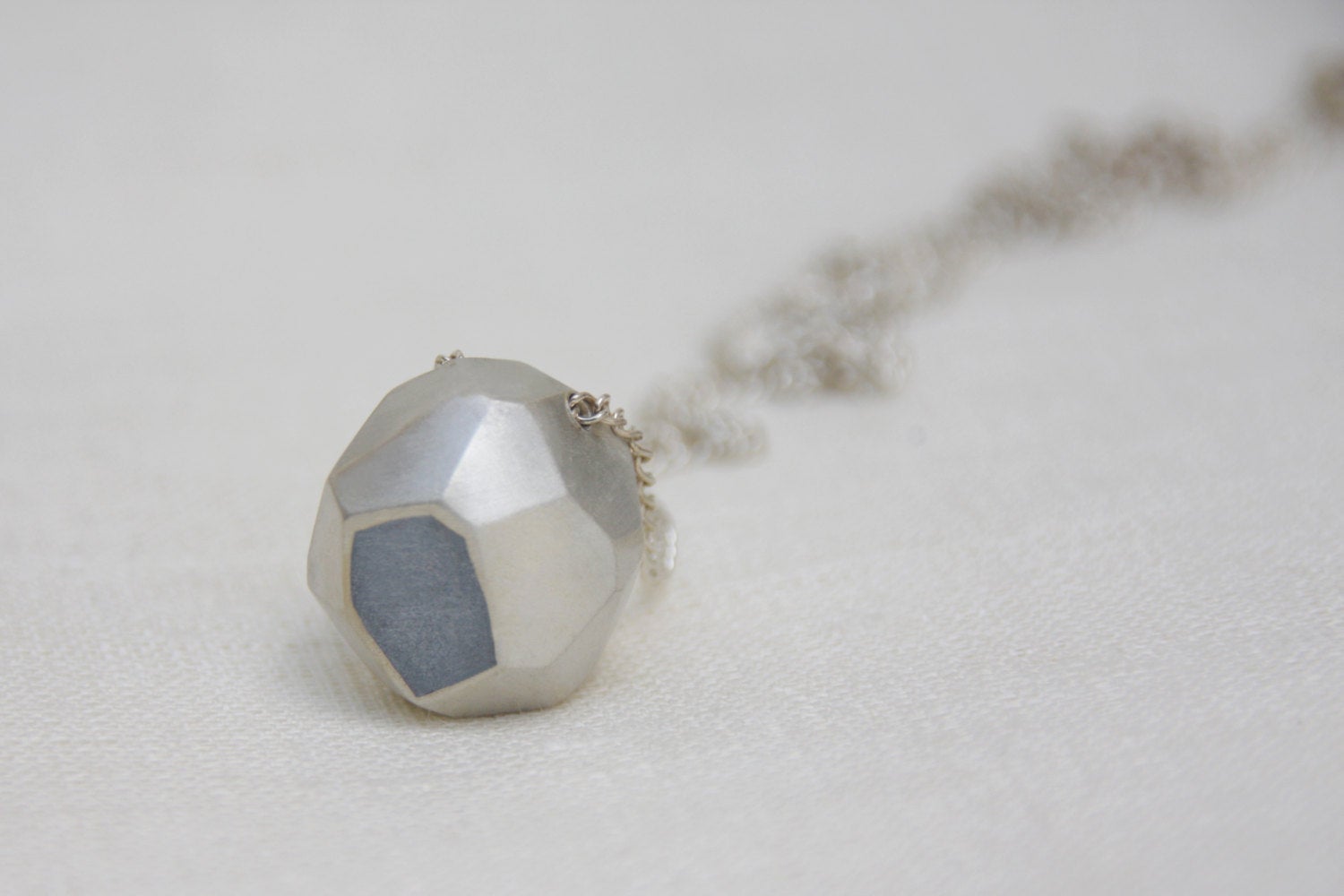 Silver And Concrete Pendant Necklace, Faceted Silver Nugget - hs