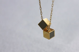Petite Double Cube Gold & Concrete Necklace - hs