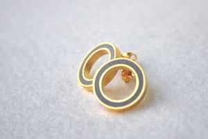 Concrete and Gold Round Minimalist Studs Earrings - hs