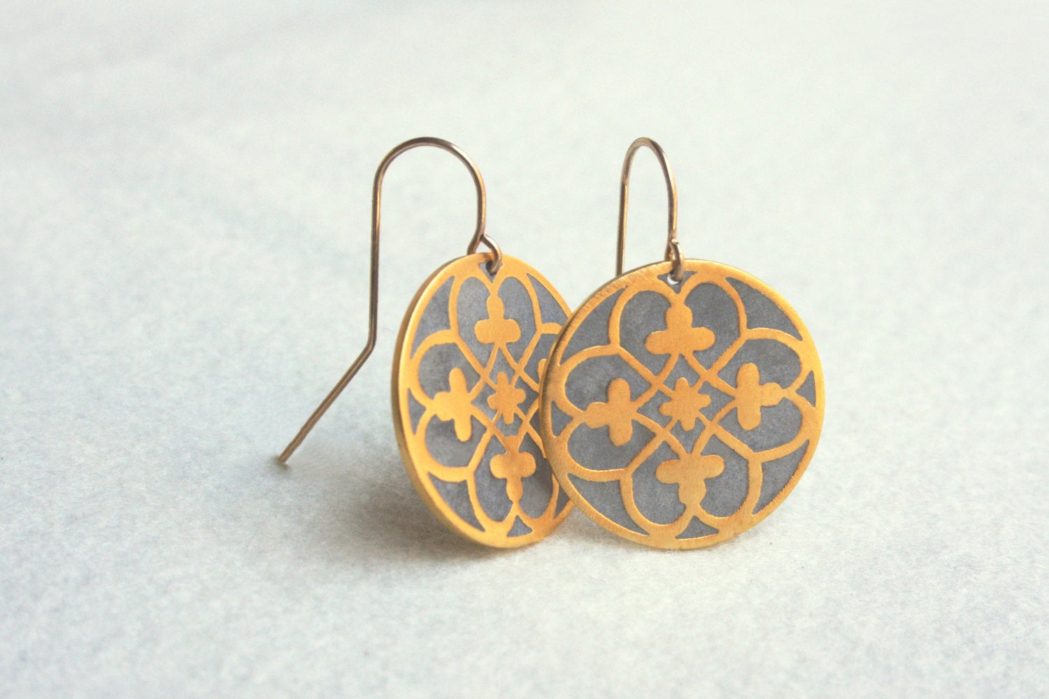 Ethnic Pattern Statement Dangle Gold & concrete earrings - hs