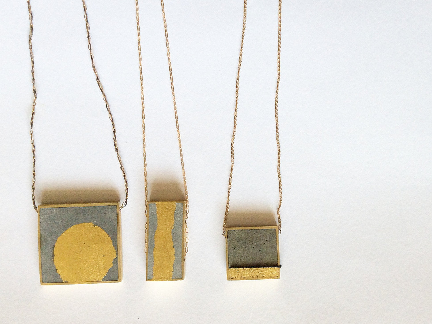 Contemporary rectangle Concrete & Gold Leaf Pendant - hs