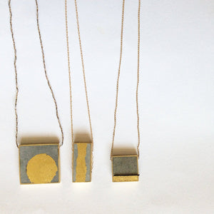 Square Statement necklace, Silver Leaf necklace, Minimalist Concrete Pendent, Contemporary silver & gray Necklace, geometric pendant - hs